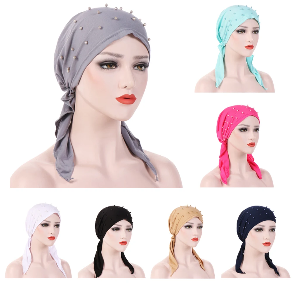 

Мусульманский женский хиджаб абайя, 12 шт., химиотерапия шляпа, внутренняя крышка, жемчужный шарф для выпадения волос, тюрбан, длинный хвости...