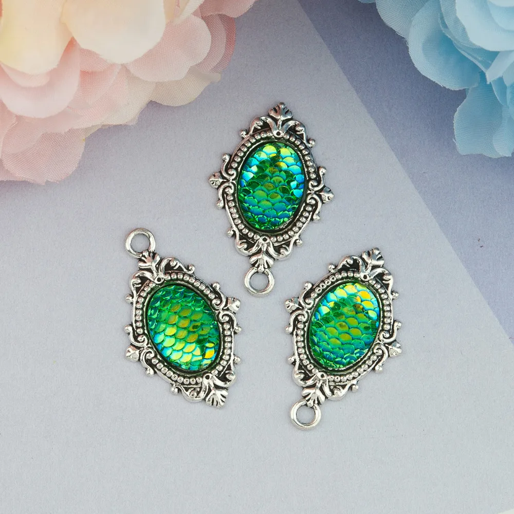 Подвески DoreenBeads из сплава цинка и Русалка смолы рыбья чешуя Овальные