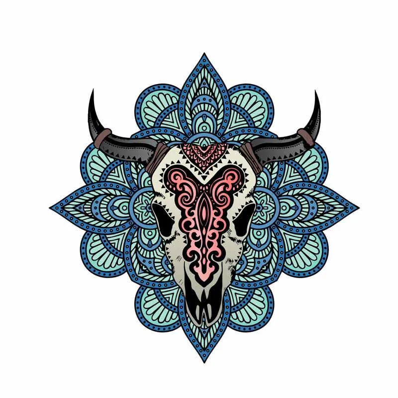YJZT 15.5CM*15.5CM Creative Funny Mandela Cow Skull Car Sticker PVC Reflective Decal 6-0066 | Stickers