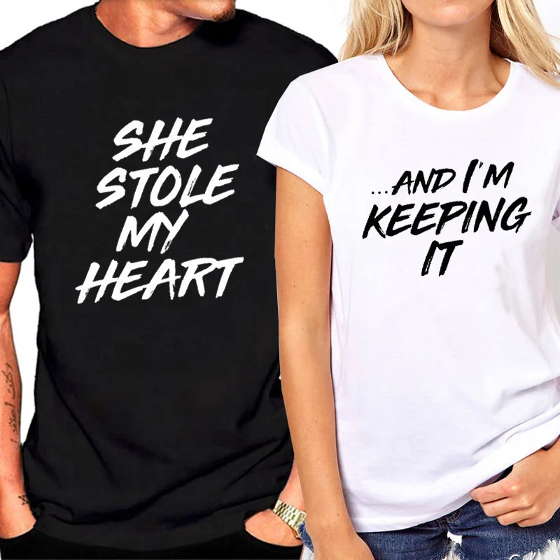She whold My Heart/футболка с буквенным принтом для влюбленных модная летняя футболка