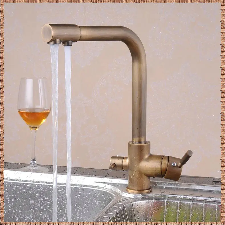 Free Shipping Retail Promotion Antique Brass Kitchen Sink Faucet Water Purification Filter Swivel Spout Mixer taps HJ-0175F bath |