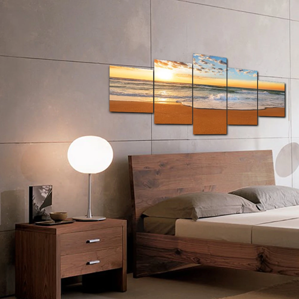 Seaside Sunshine Sky 5 Panel Large Poster Home Decor Vintage Wall Art for Living Room Bedroom Party Wedding Decoration No Frame | Дом и сад