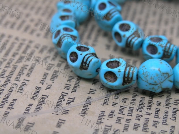 

FREE SHIPPING 120PCS Aqua Skull Howlite Turquoise Loose Beads Fit Jewelry Making DIY 9mm*7mm*9mm