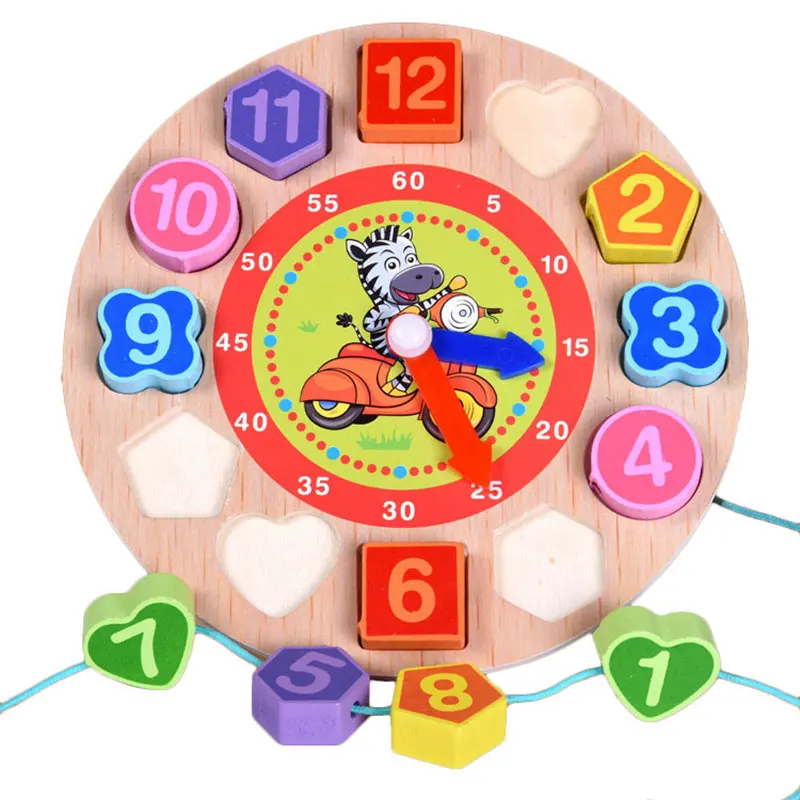

Wooden Clock Toys Lacing Beads Puzzle Early Educational Learning Toys for Toddlers Juguetes Brinquedos Birthday Gift YH1444H