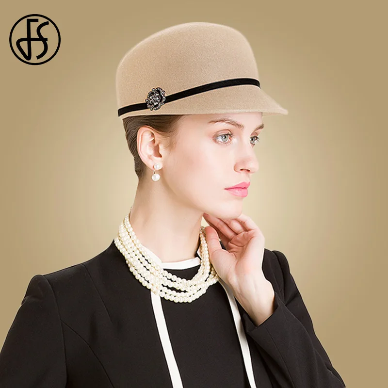 Женская фетровая шляпа Колокол FS зимняя черная из 100% шерсти в британском стиле