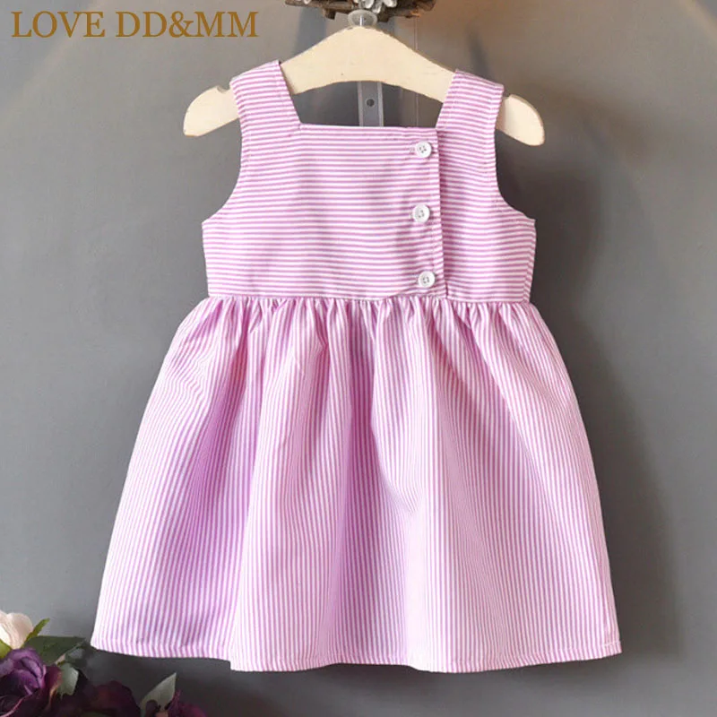 LOVE DD&ampMM Girls Dresses 2022 Summer New Children's Wear Sweet Simple Striped Button Open Back Bow Dress | Детская одежда и