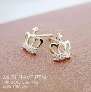 Free Shipping Korean jewelry wholesale fashion Cute little rhinestone crown earrings|earrings box jewelry|jewelry earringsearrings chinese |