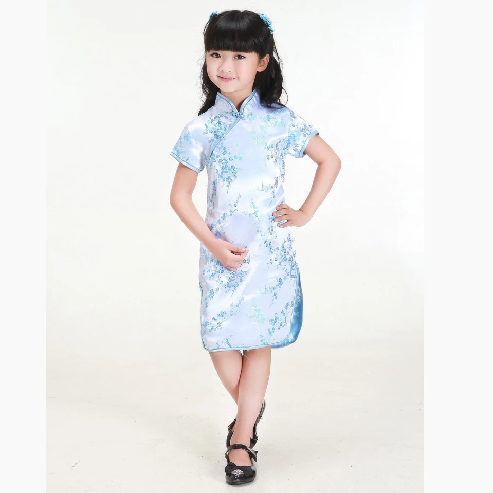 Фиолетовые милые летние платья Qipao для девочек детское Ципао в китайском стиле