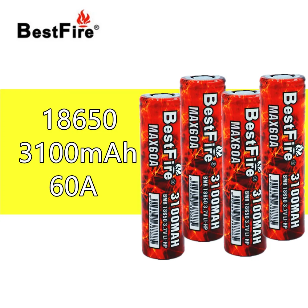 4 шт. BESTFIRE IMR18650 3100 мАч 60A плоский верх перезаряжаемая литиевый аккумулятор для ECIG