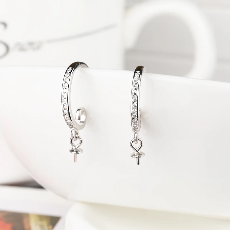 925 Sterling Silver Hook Earrings Crystal Women 5mm6mm7mm8mm9mm10mm Round Bead or Pearl Semi Mount Wholesale | Украшения и