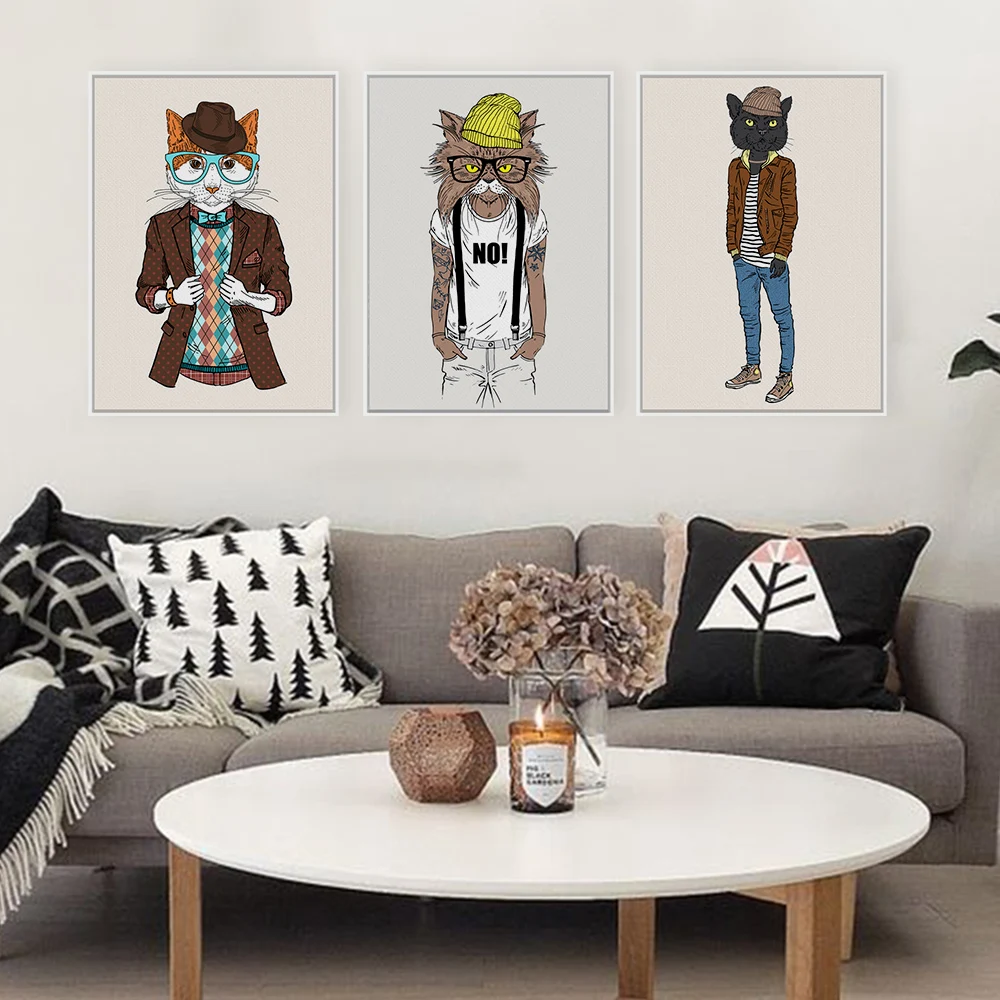 Большой художественный постер с принтом животных кошек мультфильмов А4 хиппи