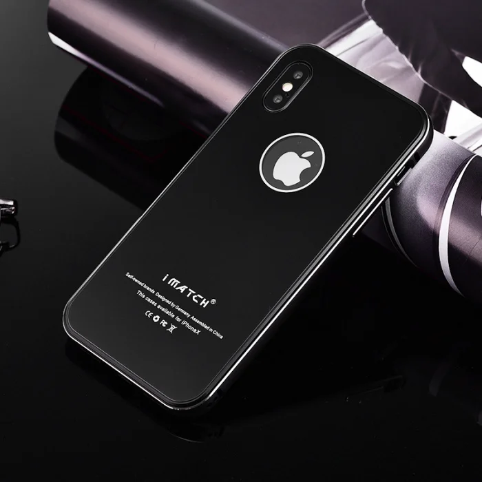 iMatch чехол для iPhone X Coque Роскошный Алюминиевый металлический бампер+ 9H Твердость Закаленное стекло задняя крышка для iPhone X чехол - Цвет: full black