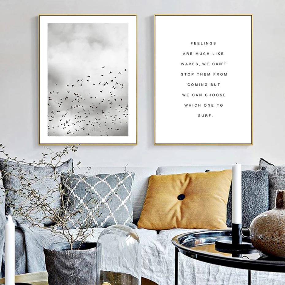 

Dandelion Birds Quotes Canvas Painting Black White Poster Print Nordic Wall Art Picture for Living Room Home Decor Unframed