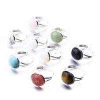 10mm 12mm round natural stone rings tiger eye opal pink crystal adjustable ring for women jewelry