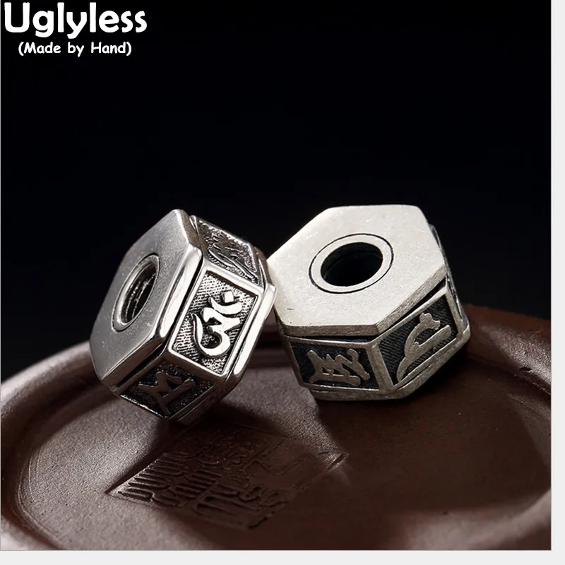 

Uglyless Real 999 Fine Thai Silver Unisex Rotating Beads Pendant without Chain Buddhism Mantra Jewelry Sanskrit Handmade Bijoux