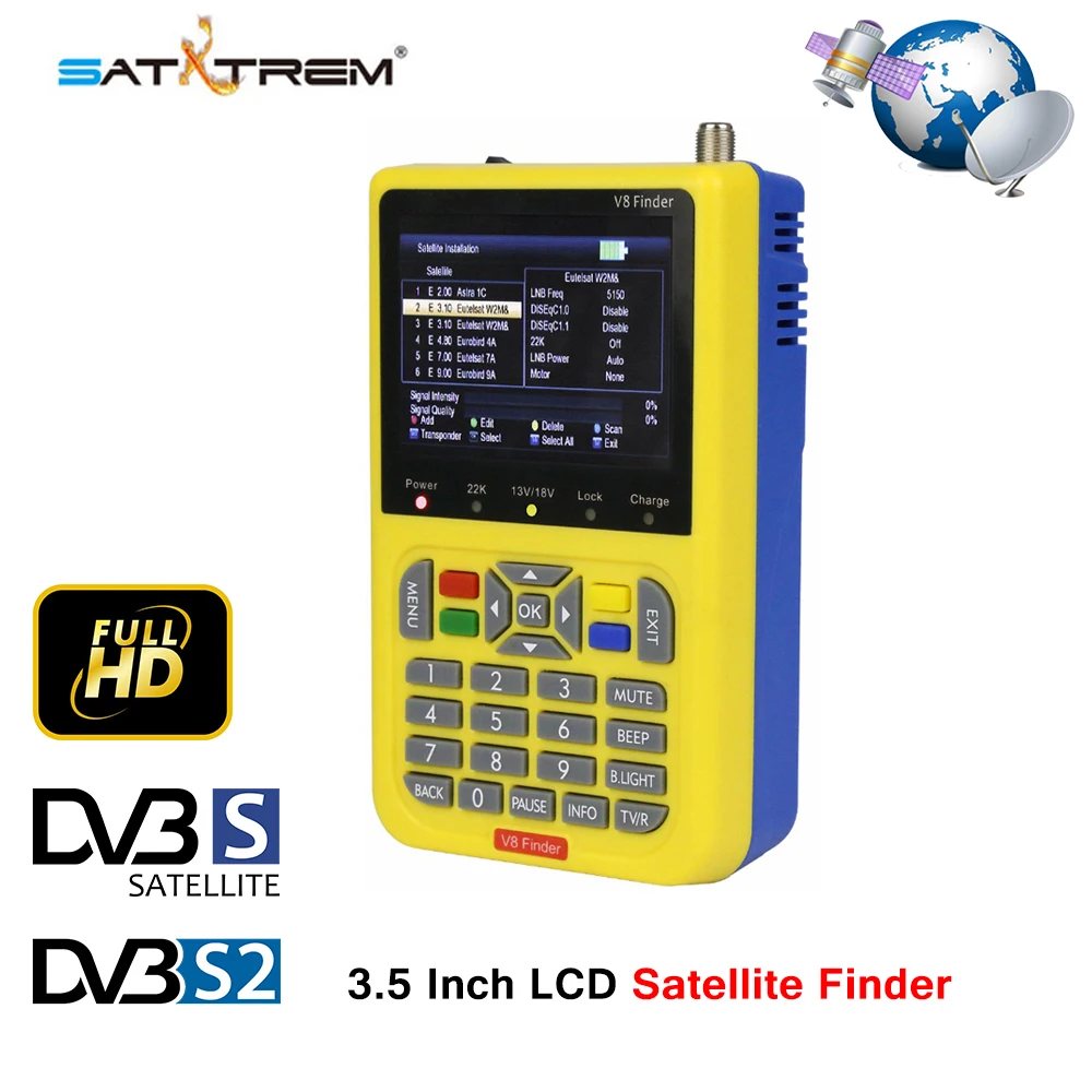 Satxtrem V8 Satellite Finder батарея мини цифровой DVB S2 H.264 приемный измеритель сигнала с 3 5