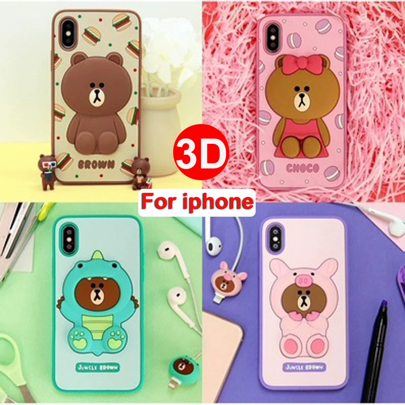 Для iphone X Case 3D милый медведь мягкий чехол для 6 7 8 плюс защитную оболочку