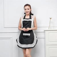 woman ladies adult retro lace maid sexy apron dress kitchen household waist bib cleaning bbq work aprons pink black red