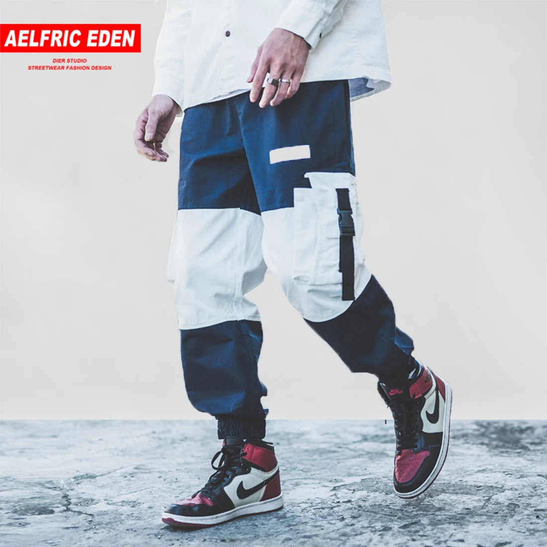 Aelfric Eden мужские брюки Карго повседневные Харадзюку цвет блок лоскутное ленты