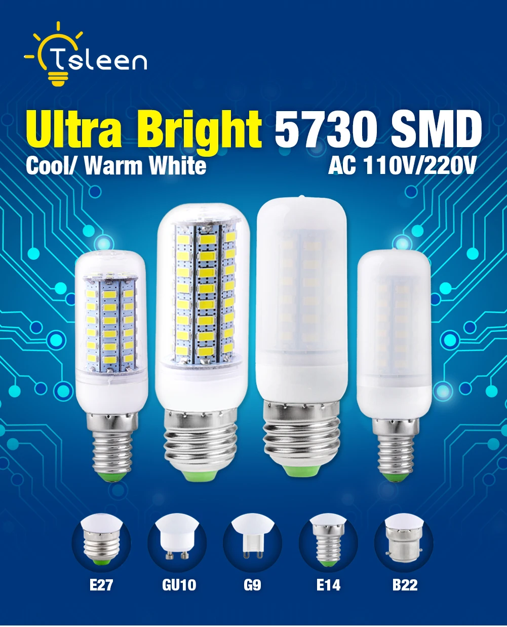 

SMD 5730 LED лампа переменного тока в виде кукурузы 220V B22/E14/E27/G9/GU10 Socket 24/36/48/56/69/72 LED s 7/9/12/15/20/25W Cool/Теплый белый для спальни