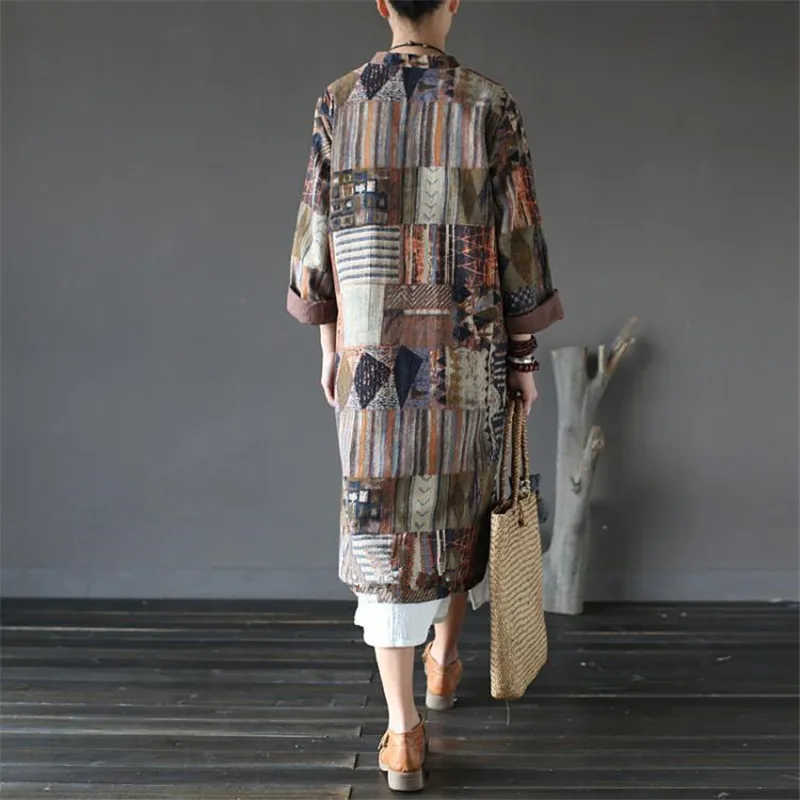 Vestido 2019 демисезонный Тренч Винтаж китайский стиль стенд воротник печати плиты