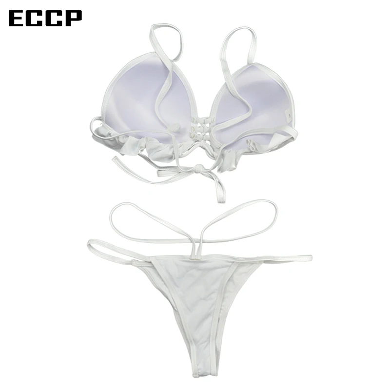 2018 ECCP сексуальный белый сетчатый Бандаж бикини микро купальный костюм купальник