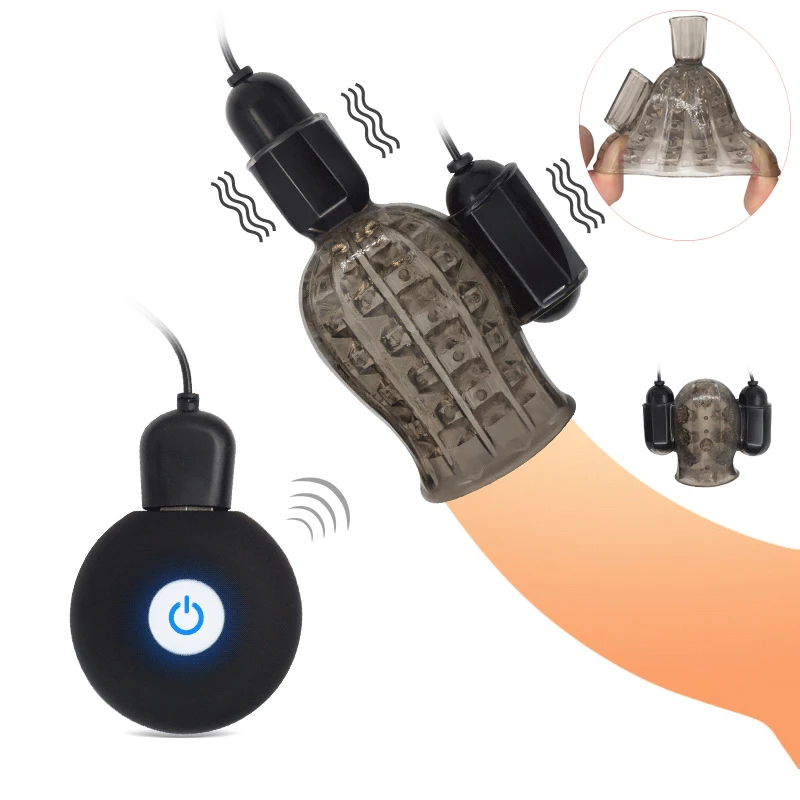 Головка вибратор для пениса с USB зарядкой и 2 колпачками Мужской мастурбатор