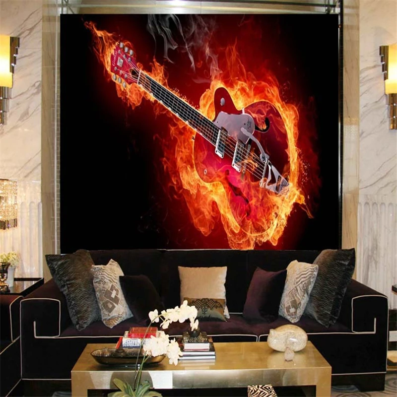 beibehang Custom photo big wall paintings background wallpaper living room TV fire guitar abstract 3d murals wallpaper