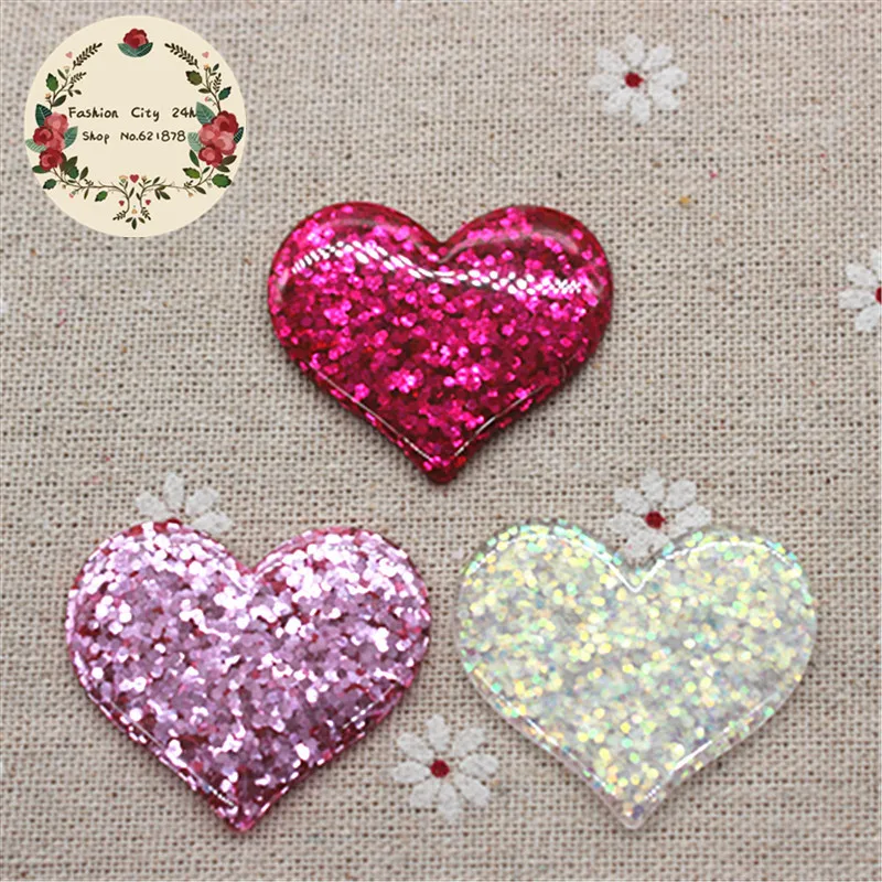 

30pcs Cute Mix Colors Glitter Sweet Heart Resin Flatback Cabochon DIY Scrapbooking Decorative Craft Making,31*37mm