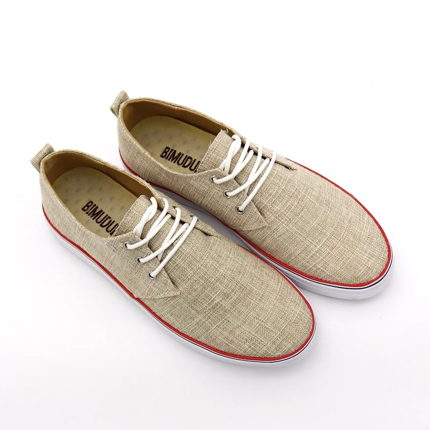 Мужская парусиновая обувь BIMUDUIYU Повседневная дышащая изо льна на плоской подошве