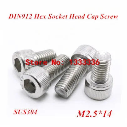 

500pcs M2.5*14 Hex socket head cap screw, DIN912 304 stainless steel Hexagon Allen cylinder bolt, cup screws