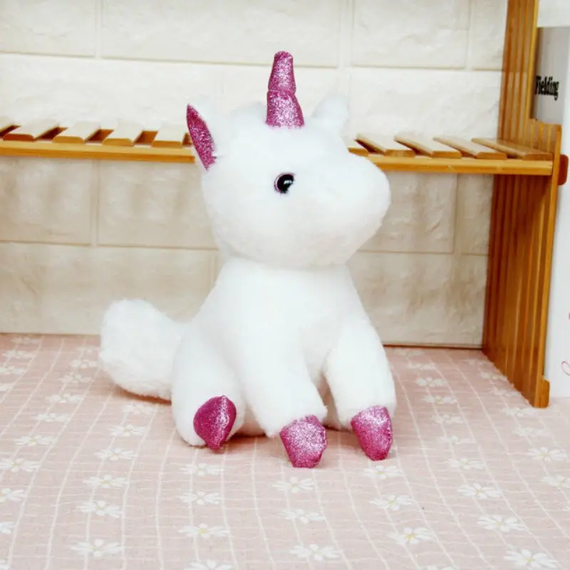 20cm sit pink horn Новинка года; немецкая плюшевая игрушка в виде единорога; лошадь; кукла-животное; 1 шт.; 20 см; 25 см; милый подарок на день рождения и Рождество - Цвет: 20cm sit pink horn
