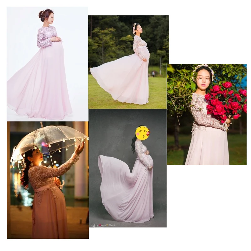 

New Fancy Pregnancy Photo Shoot Studio Clothing Maternity Gorgeous Long Dress Photography Props Maternity Gown Dress Light pink