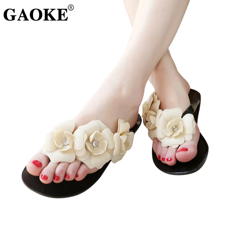 

Summer Woman Shoes Woman Flower Flip Flops Woman Flower Sandals Woman Low Heel Summer Beach Female Slippers Lady Jelly Shoes