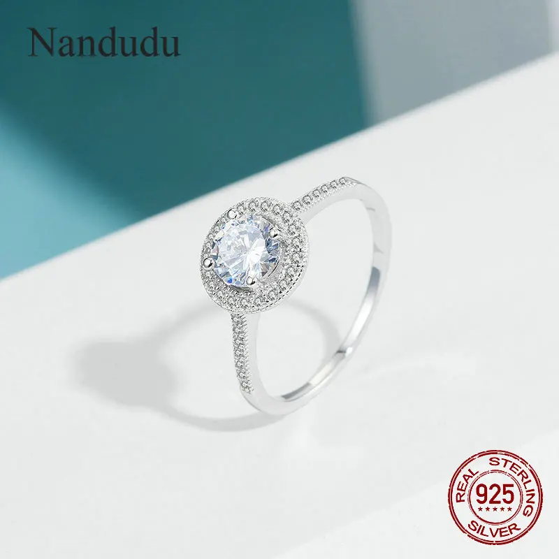 Nandudu 925 пробы серебро круглый форма сияющая элегантность ясно CZ цветок палец