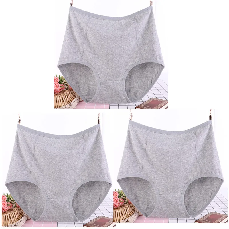 Gray X 3 3 шт./лот, большие размеры, XL-6XL, сексуальные, высокая талия, женские хлопковые Однотонные трусы, трусы-плавки из дышащей ткани, нижнее белье, трусики - Цвет: Gray X 3