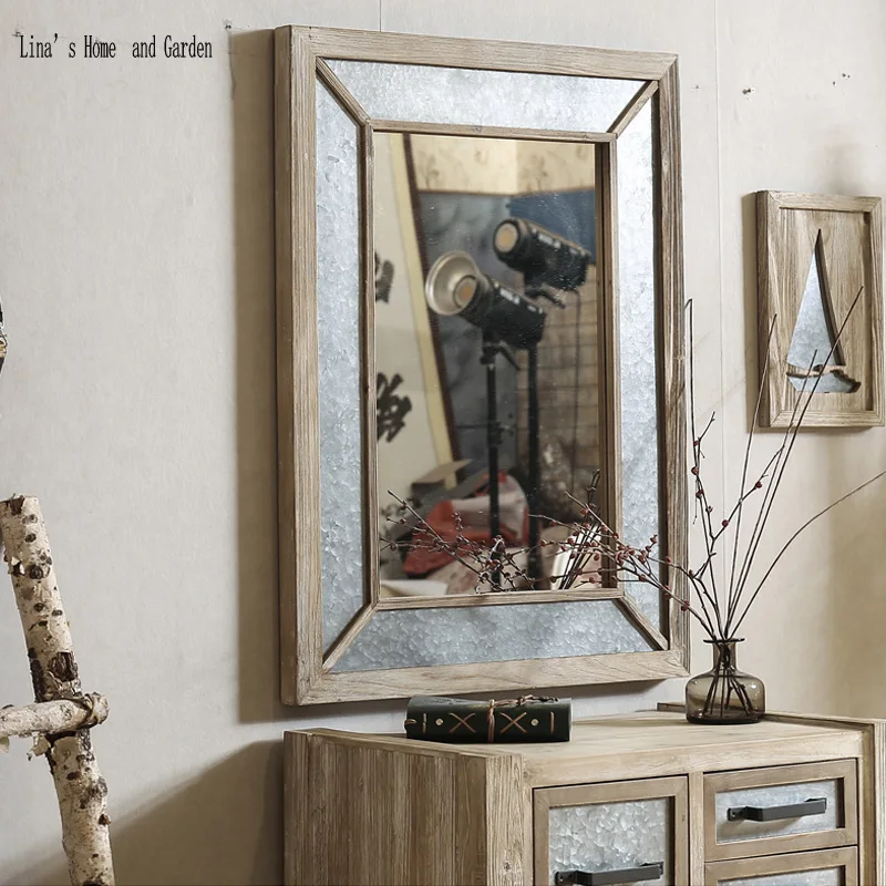Прямоугольное античное деревянное настенное обрамленное зеркало ручной