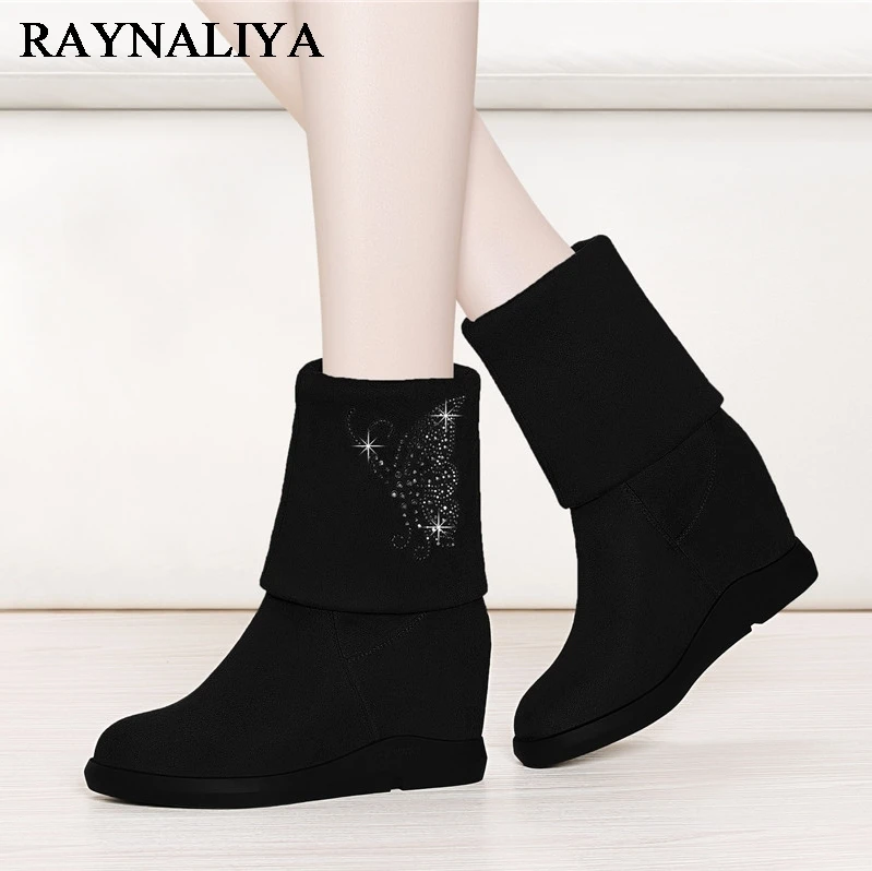 

Fashion Motorcycle Boots For Women Black Winter Autumn Warm Comfortable Casual Height Increasing Heel Boots Lady Shoes M0208