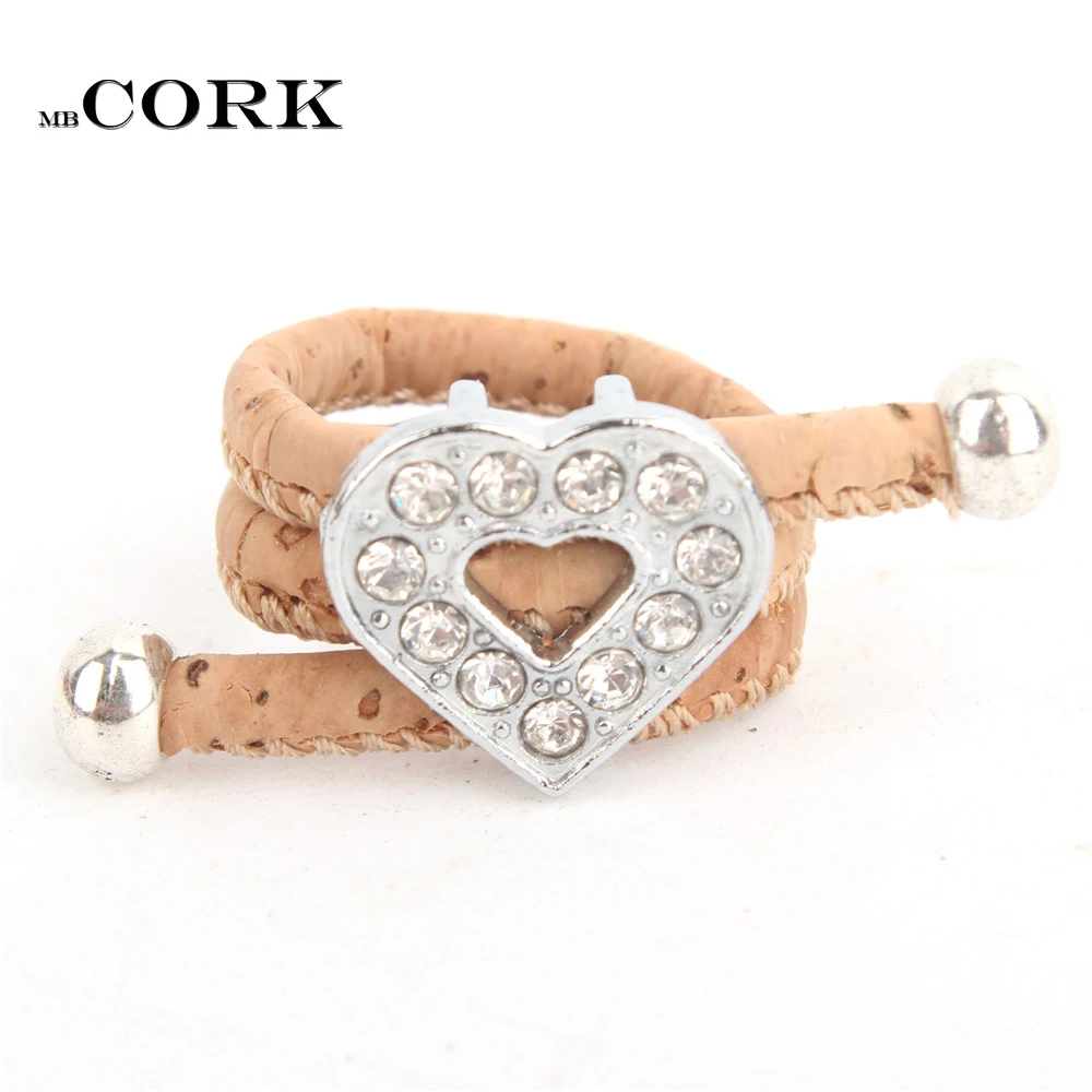Cork ring Rhinestones Love heart Wood color Handmade jewelry adjustable the size of R-058 | Украшения и аксессуары