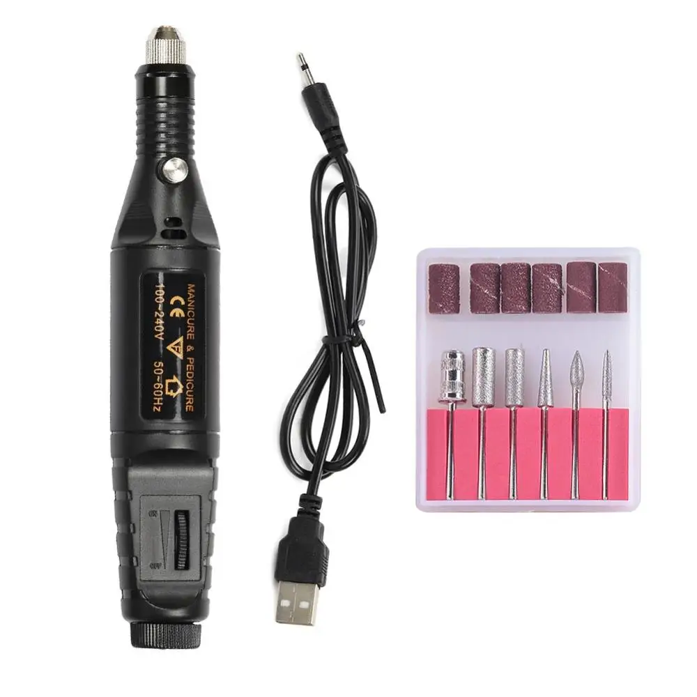 USB DARK 1 Набор, профессиональный электрический набор для ногтей, Типсы для маникюра, электрическая ручка для дизайна ногтей, педикюр, 6 бит, ручка для дизайна ногтей, педикюр - Цвет: USB DARK