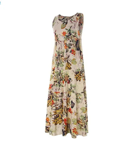 Dresses Women Plus Size Summer 2019 Boho O-Neck Floral Print Long Maxi Dress robe Female Vintage Sleeveless Vestido | Женская одежда