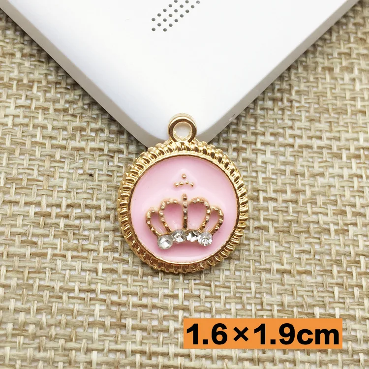 10pcs 19*16MM DIY gold metal enamel color crown round tag charms ornament bracelet pendants for necklace earring jewelry making | Украшения
