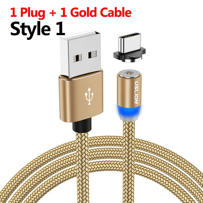 0067 Gold USLION Магнитный зарядный кабель Micro usb type C кабель для iPhone XR XS MAX Магнитный светодиодный кабель для зарядки USB C для samsung Xiaomi - Цвет: 0067 Gold