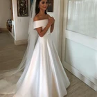 Простые Свадебные платья 2020, элегантное атласное свадебное платье с открытыми плечами, свадебное платье