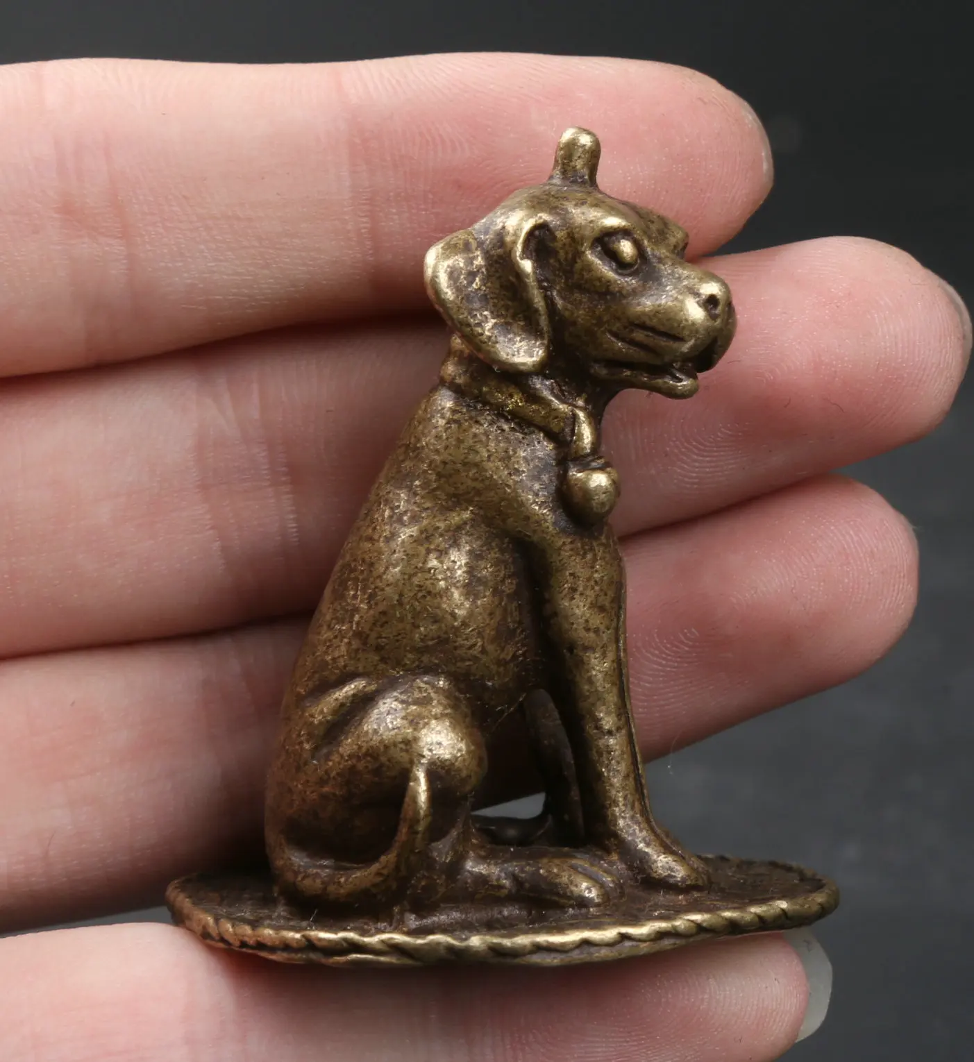 

51MM/2" Collect Curio Rare Chinese Fengshui Small Bronze Exquisite Lovely Animal 12 Zodiac Year Small Bell Dog Doggy Statue 92g