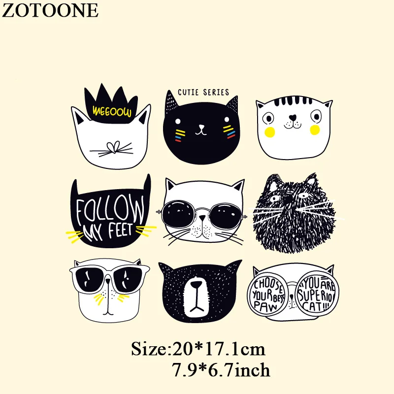ZOTOONE 9pcs Mixed Cute Cat Stickers for Clothes Iron-on Transfers Applique Patches Clothing A-level Washable DIY D | Дом и сад
