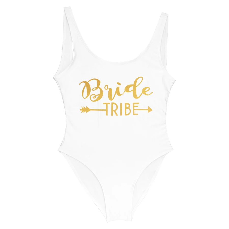 Bride Tribe White Твердые Купальные костюмы Для женщин Одна деталь купальника надпись «Bride Tribe» спереди и сзади с принтом боди бакалавр бикини Вечеринка весело бра - Цвет: Bride Tribe White