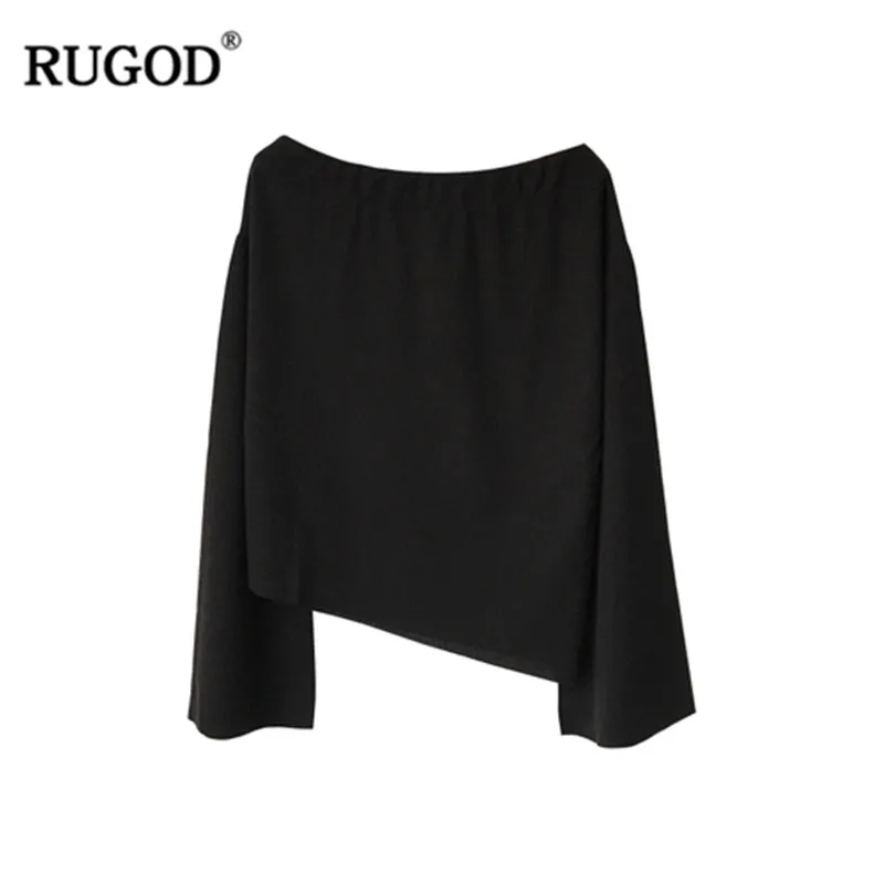 RUGOD/элегантные черные Блузы с открытыми плечами повседневные однотонные рубашки
