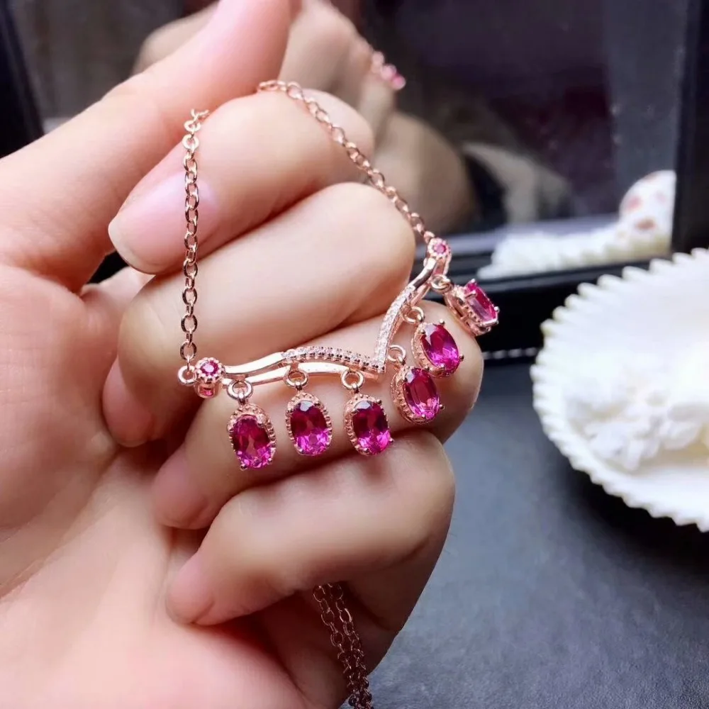 

shilovem 925 silver sterling real natural topaz pink pendants necklace trendy fine new plant party Jewelry gift mz0406087agfb