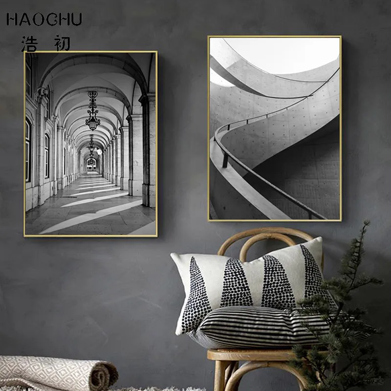 HAOCHU черно-белый абстрактный коридор лестницы римская колонна художественный